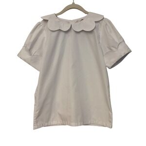The Yellow Lamp Girls White Scalloped Peter Pan Collar Blouse Button Back Size 8